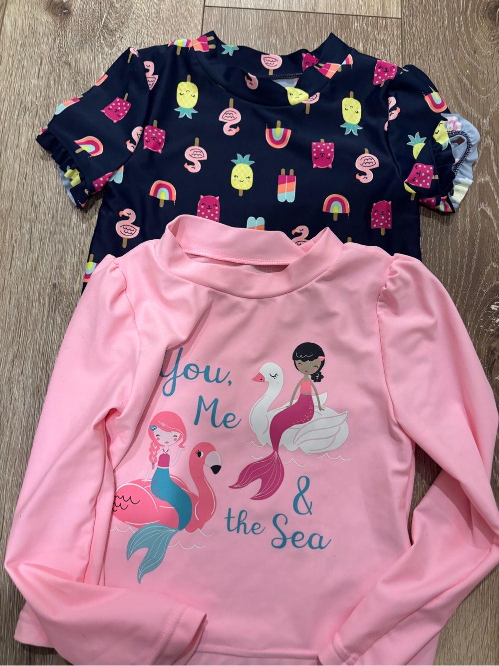 Girls' Pink Mermaid Long-Sleeve Rashguard Swim Top 2 pieces